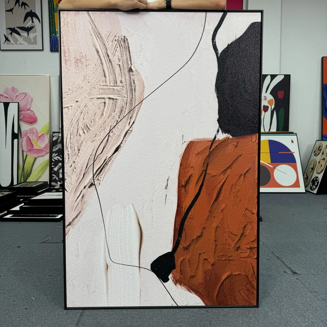 砂岩北欧简约抽象风格沙发背景客厅卧室玄关竖款铝合金挂画80120