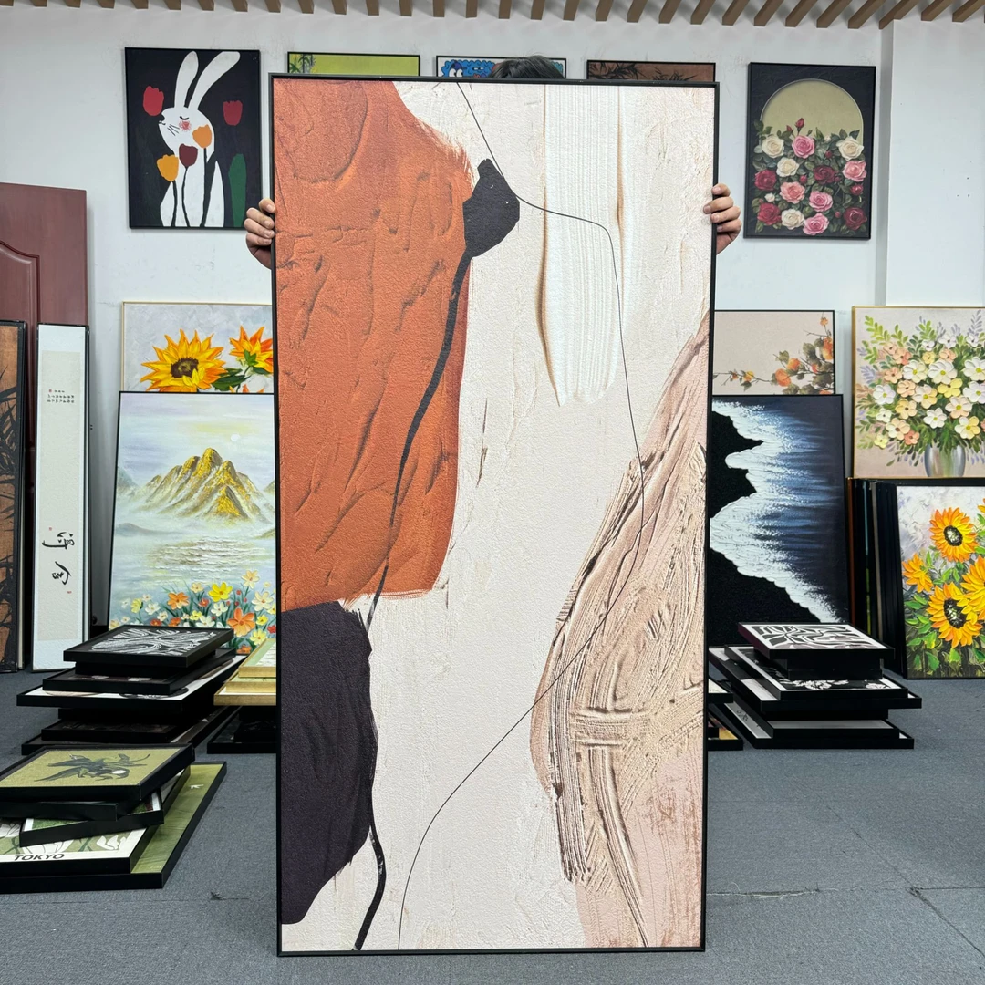 抽象艺术玄关装饰画现代简约壁画一抹橙过道挂画轻奢高级感80160