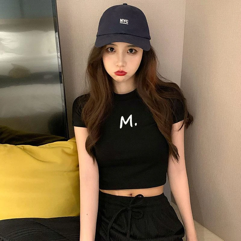短款上衣女夏高腰黑色t恤短袖2024年新款紧身棉质半袖露脐装ins潮