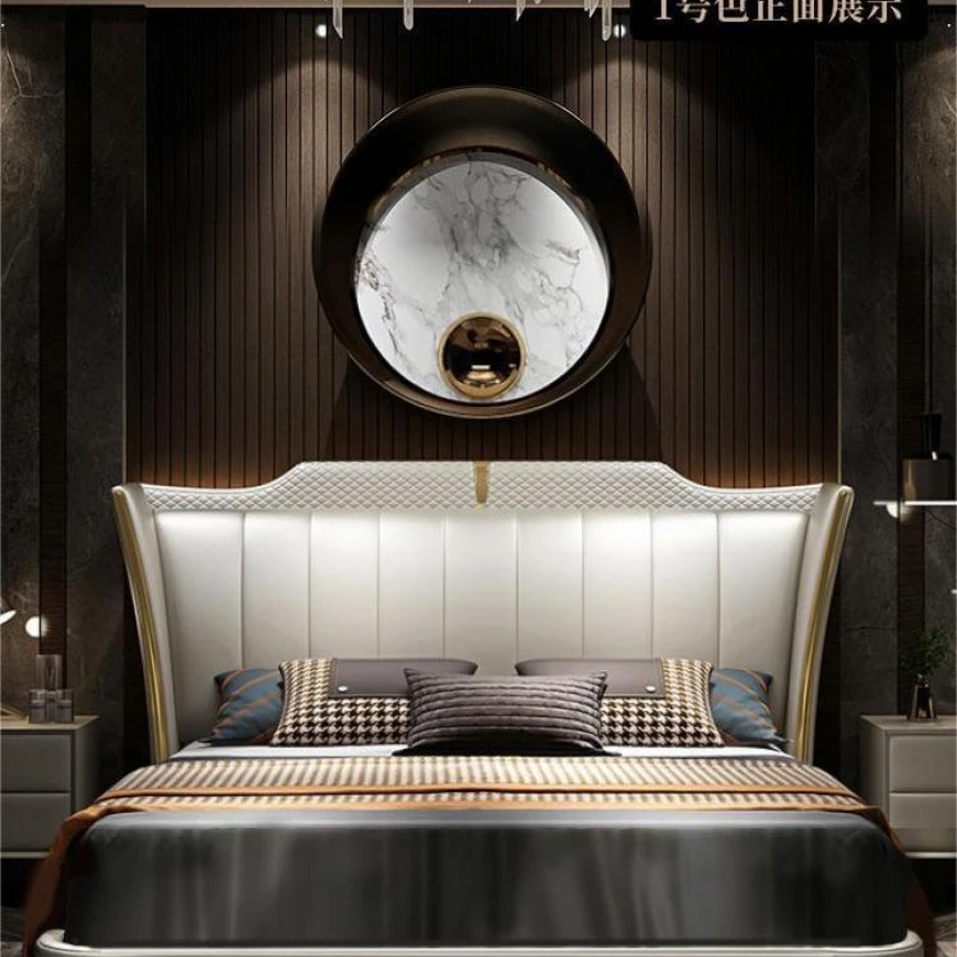 真皮皮主卧大床婚床现代简约1米8双人床轻奢软包储物主卧婚床意式