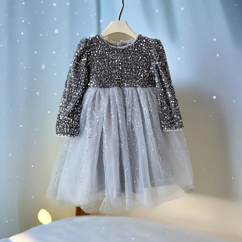 儿童纱裙女童公主连衣裙秋冬季款中小童宝宝蕾丝韩版洋气时尚童装