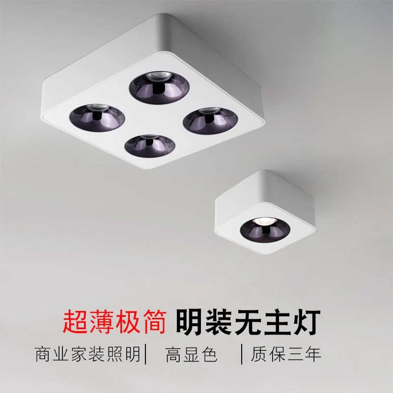 超薄明装方形防眩双头无主灯卧室客厅家用照明盒子灯吸顶筒灯射灯