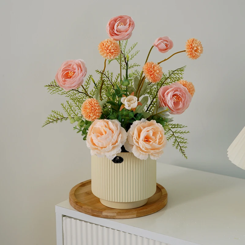 露莲山茶高档粉蝶仿真花摆设假花客厅餐桌装饰精致家居摆件