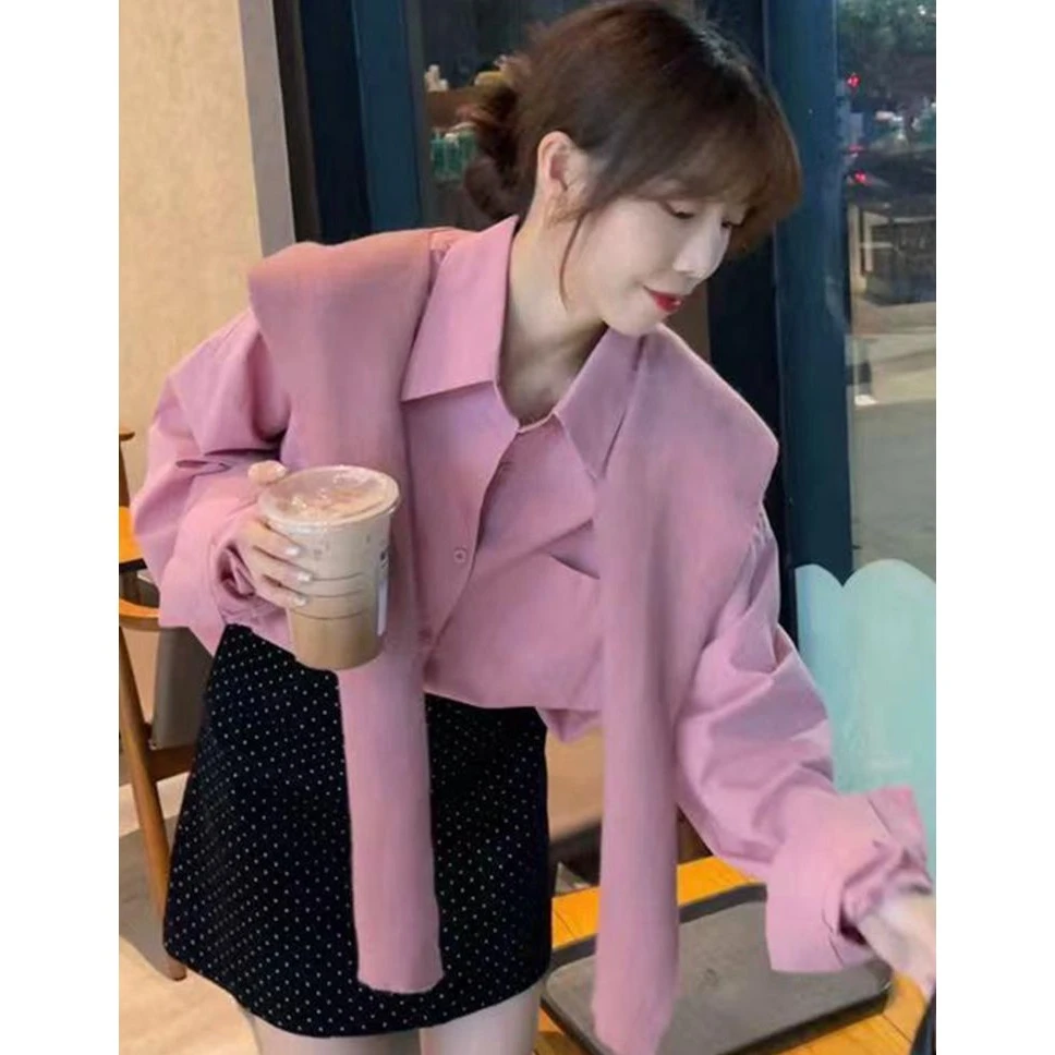 2024法式披肩衬衫两件套女装秋季宽松休闲衬衣韩系穿搭高级感上衣