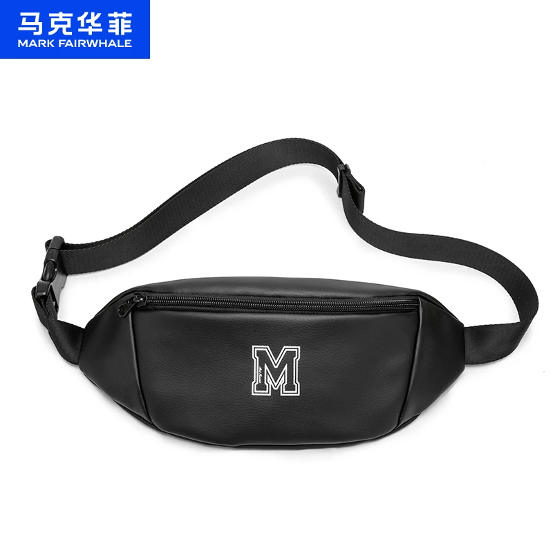 马克华菲男士多功能腰包时尚休闲胸包户外斜跨潮流小包包个性黑色