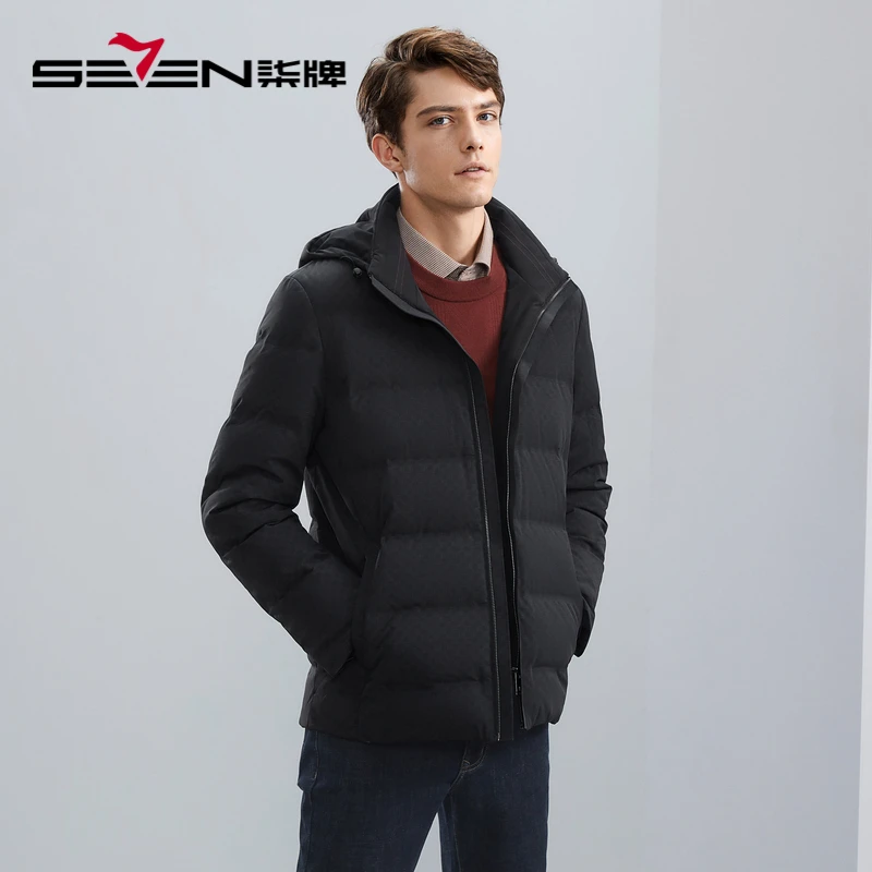 【断码清仓-可拆卸帽】柒牌羽绒服男25秋冬印花白鸭绒可拆卸连帽男