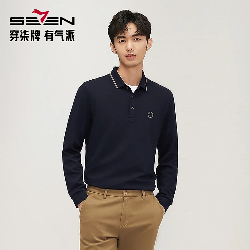 【含羊毛】柒牌男士秋季polo衫长袖华夫格肌理休闲保罗衫127T70150