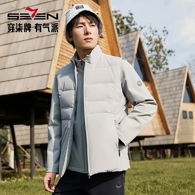 【拒水羽绒】柒牌男装冬季新款羽绒夹克男一衣三穿羽绒马甲保暖外