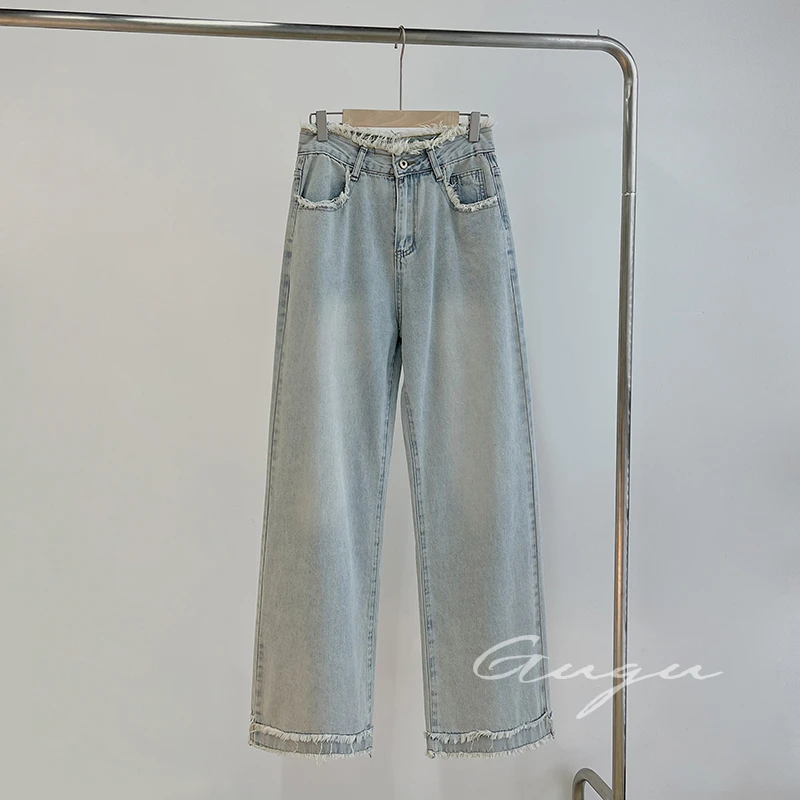 十三姑【启示录】牛仔裤  春季新款设计感长裤女高腰直筒阔腿裤