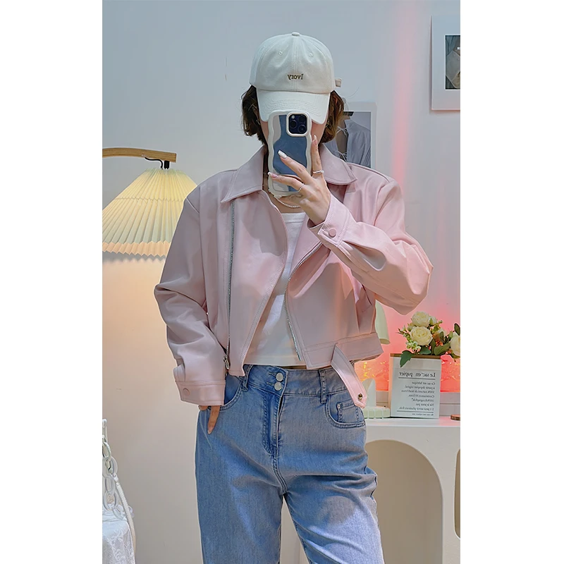 十三姑【顽皮千金】皮衣外套  百搭短款春装皮夹克小众设计感上衣