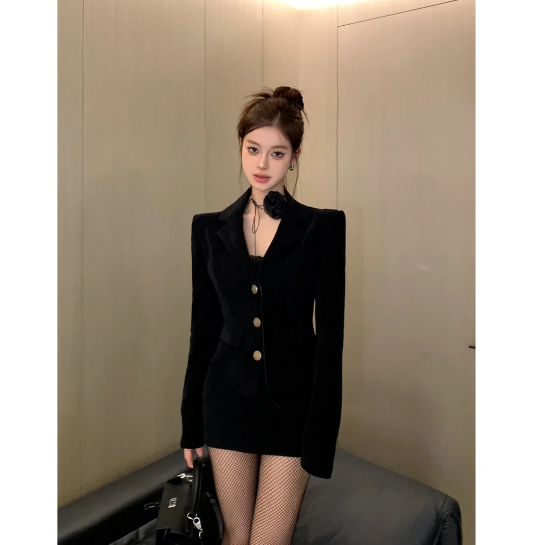 ABTIKS 赫本风高级感小香风西装短外套+气质短裙套装两件套56009