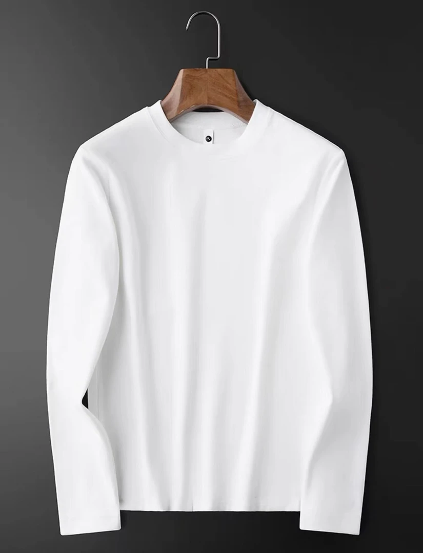 2023秋冬钻石绒潮流时尚休闲男士长袖纯色修身圆领百搭简约T恤