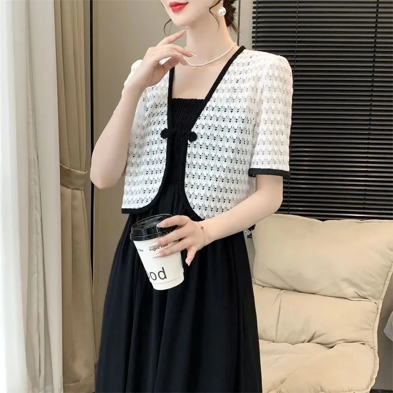 2025夏季新款蕾丝盘扣防晒披肩上衣女薄款配吊带裙开衫短款外套