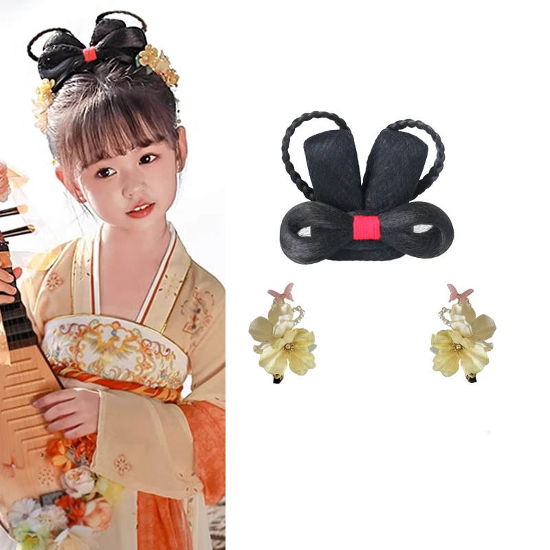 古装汉服造型假发包儿童女童古风古典舞演出日常头顶盘发软底发髻