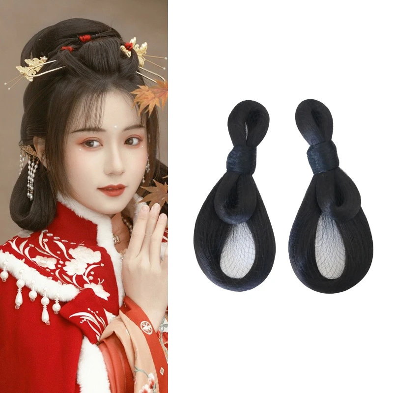 古装汉服造型假发全发丝蝴蝶结后侧压耳后垂发多种搭配假发包发髻