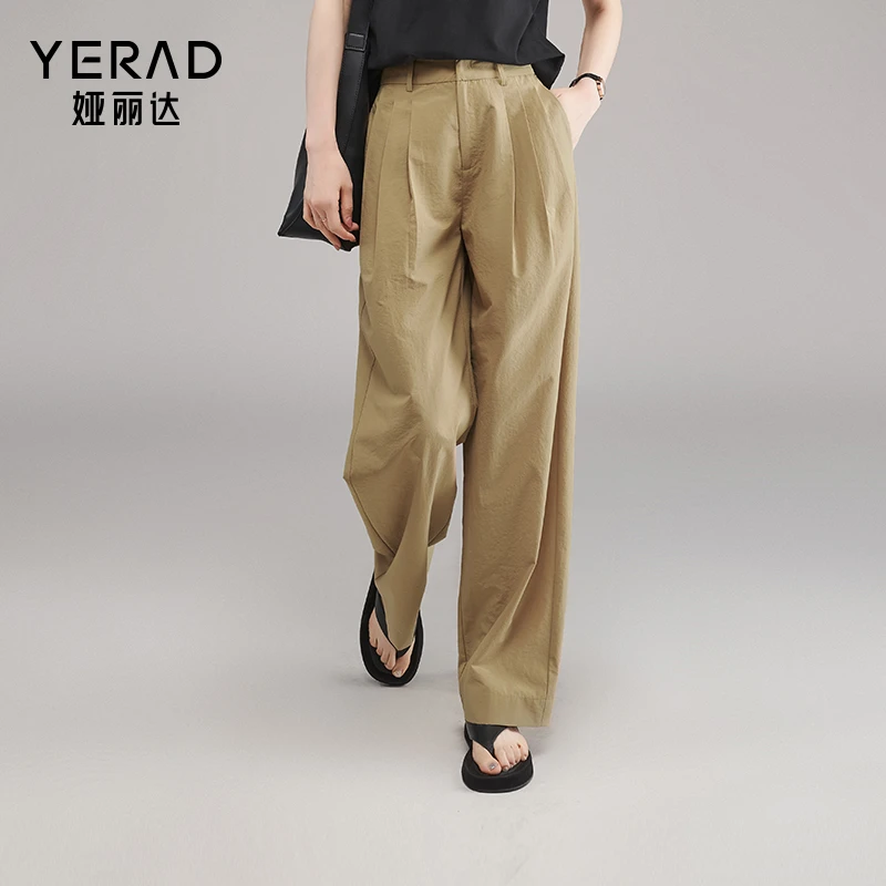 娅丽达宽松直筒裤女夏季薄裤子2024新款休闲裤驼色女裤窄版阔腿裤