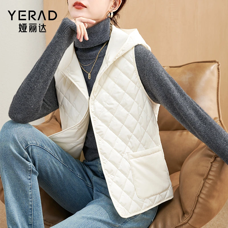 娅丽达连帽保暖马甲内胆秋冬棉服女复古菱格2023新款休闲背心外套