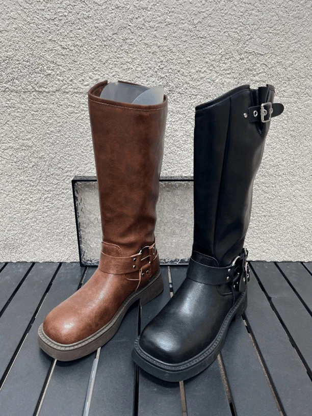 701-2复古短靴女鞋骑士靴长高筒靴子英伦风厚底棕色马丁