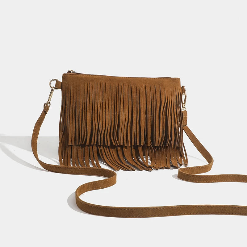 秋冬新款韩国ins全秀林同款复古流苏包单肩斜挎包高级感磨砂女包