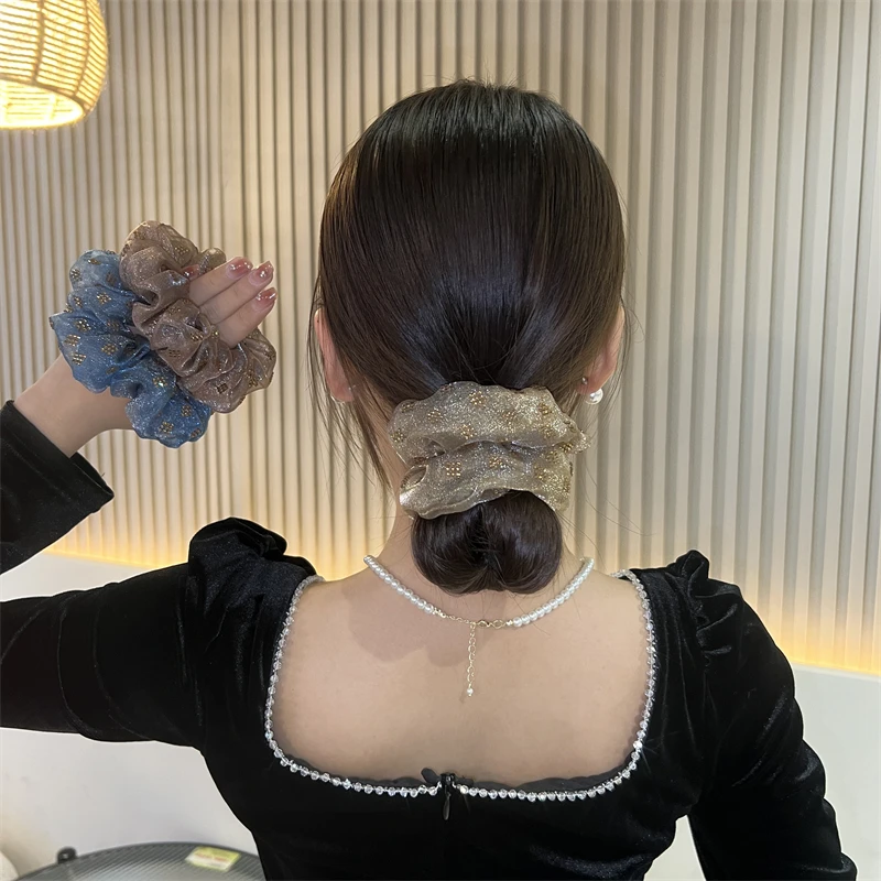 高级感复古格子烫钻大肠发圈优雅气质丸子头绳女时尚精致头花发饰