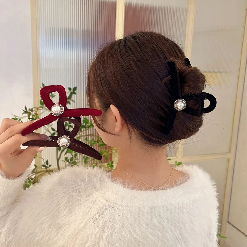 亚克力发饰 黑色植绒抓夹后脑勺盘发鲨鱼夹子大号发夹网红头饰新