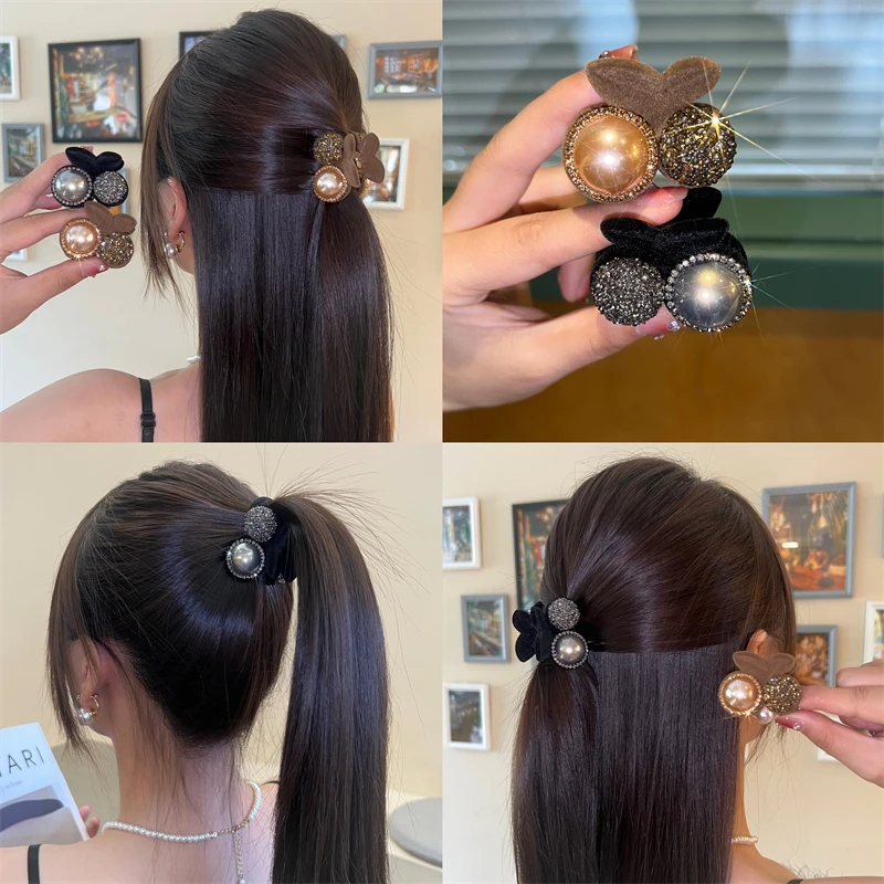 复古贝珠植绒樱桃小抓夹精致后脑勺半扎发夹高级感刘海夹高马尾夹