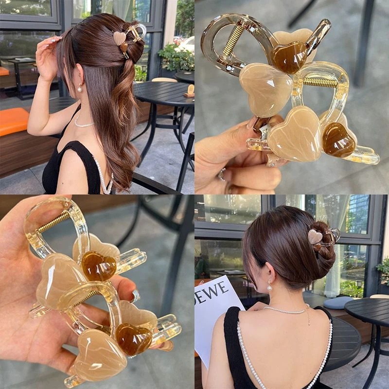 拼色爱心抓夹女中号百搭后脑勺鲨鱼夹发量少夏季网红盘发发夹头饰