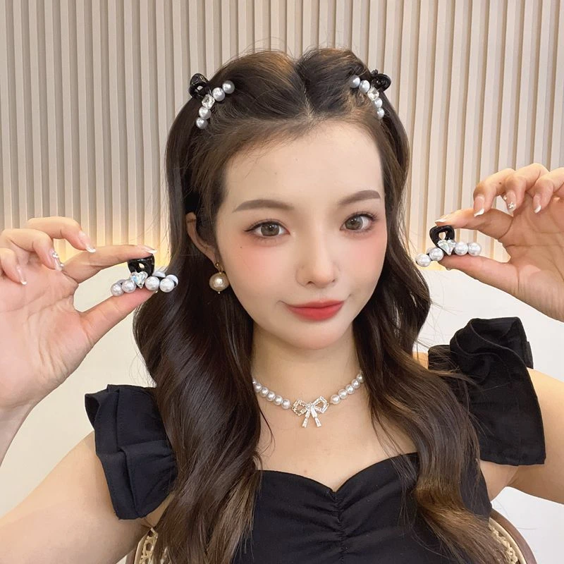 非金属亚克力发饰 高级感珠珠水钻发夹女简约气质小号抓夹侧边夹