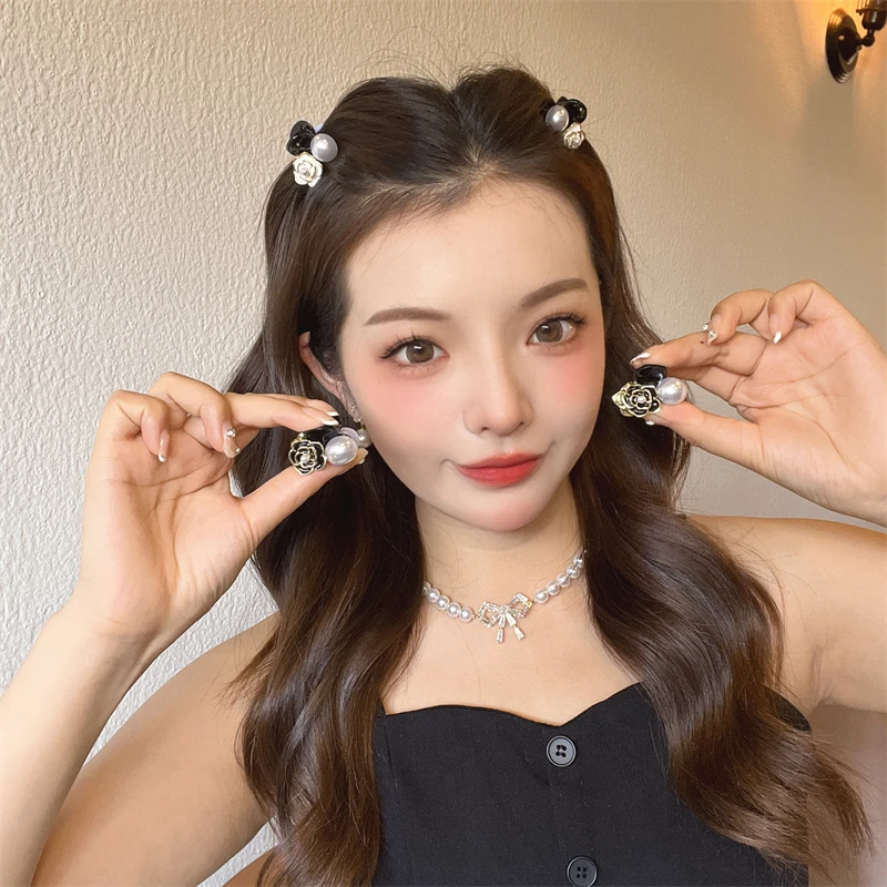 非金属仿珍珠发饰 复古山茶花小抓夹女刘海夹侧边夹碎发夹头饰夏