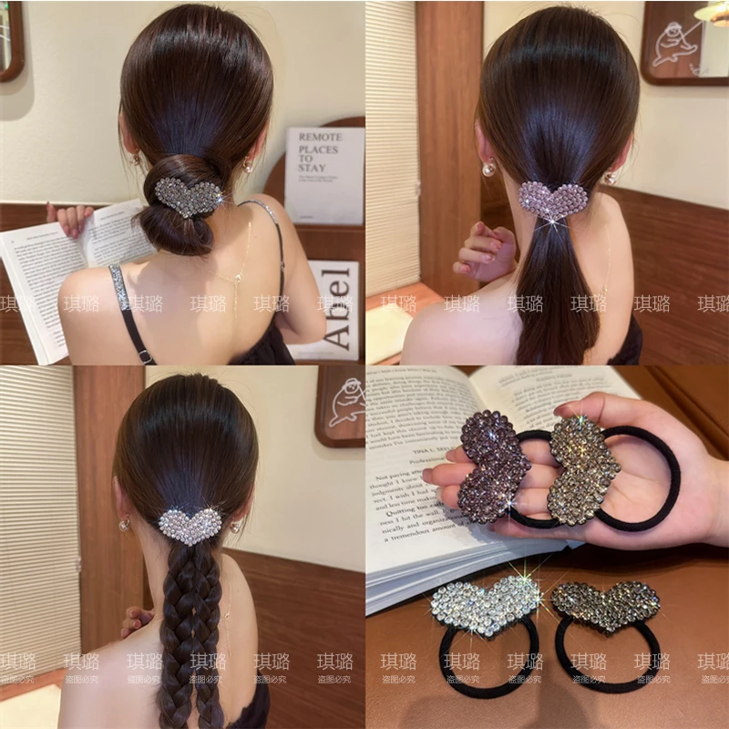 韩版高级感闪钻爱心发绳女网红气质头绳耐用扎马尾丸子头皮筋头饰