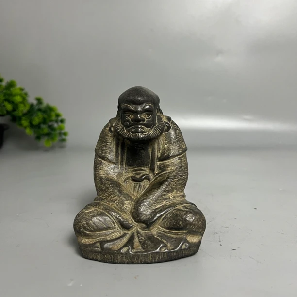老石雕旧石器仿古山西青石达摩一尊复古麒麟陈设摆件收藏包邮