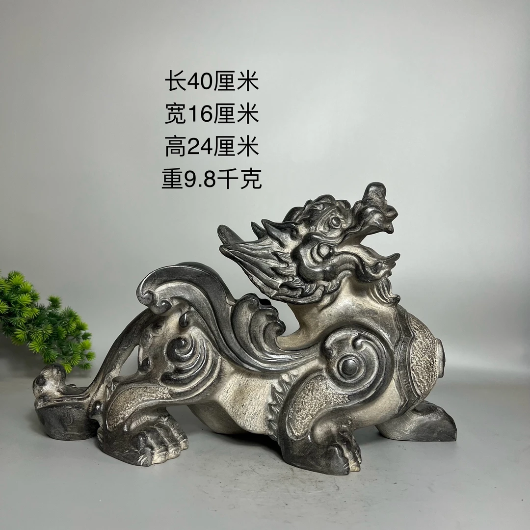 晋聚堂青石石雕麒麟手工陶瓷大貔貅摆件中式工艺品