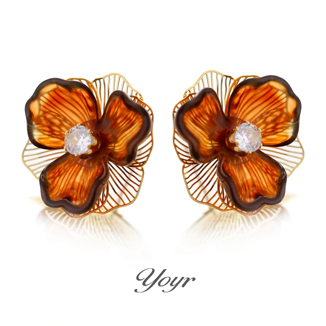 YOYR 黄铜树脂耳饰  镂空焦糖树脂耳饰设计感花朵气质个性高级