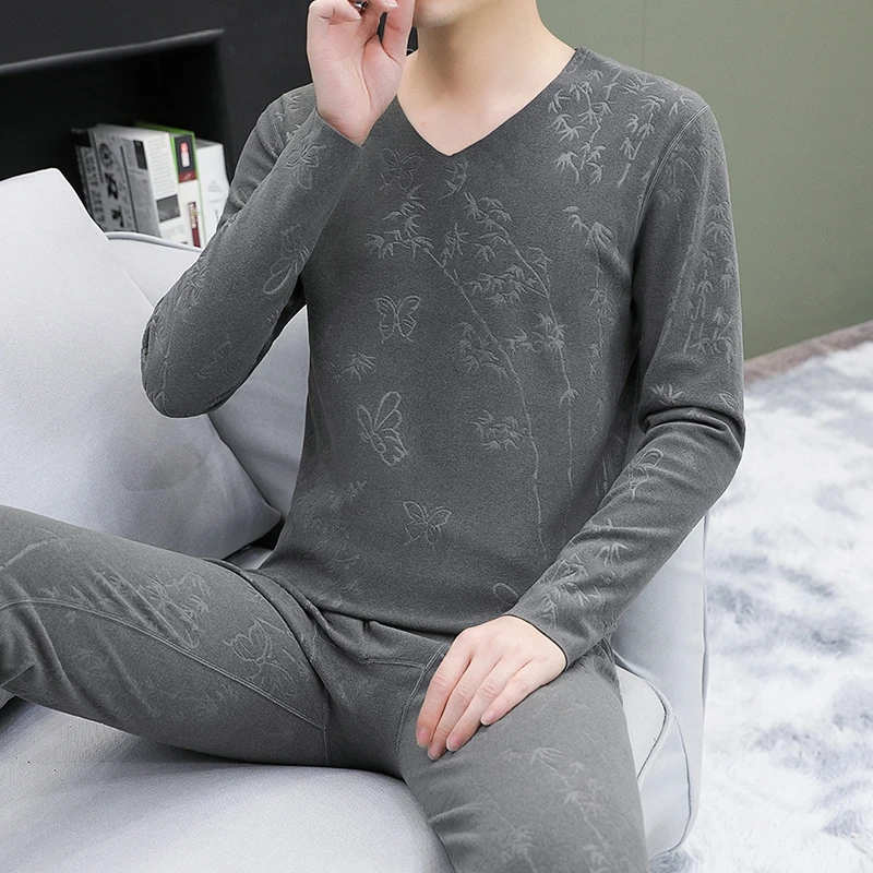 德绒保暖套装男士内衣2025新款无痕V领紧身冬季中年发热秋衣秋裤