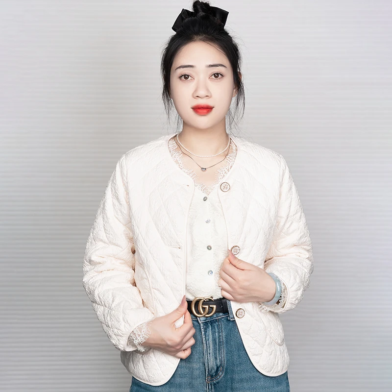 小香风新款温柔米白色2024时尚棉衣经典棉服外套