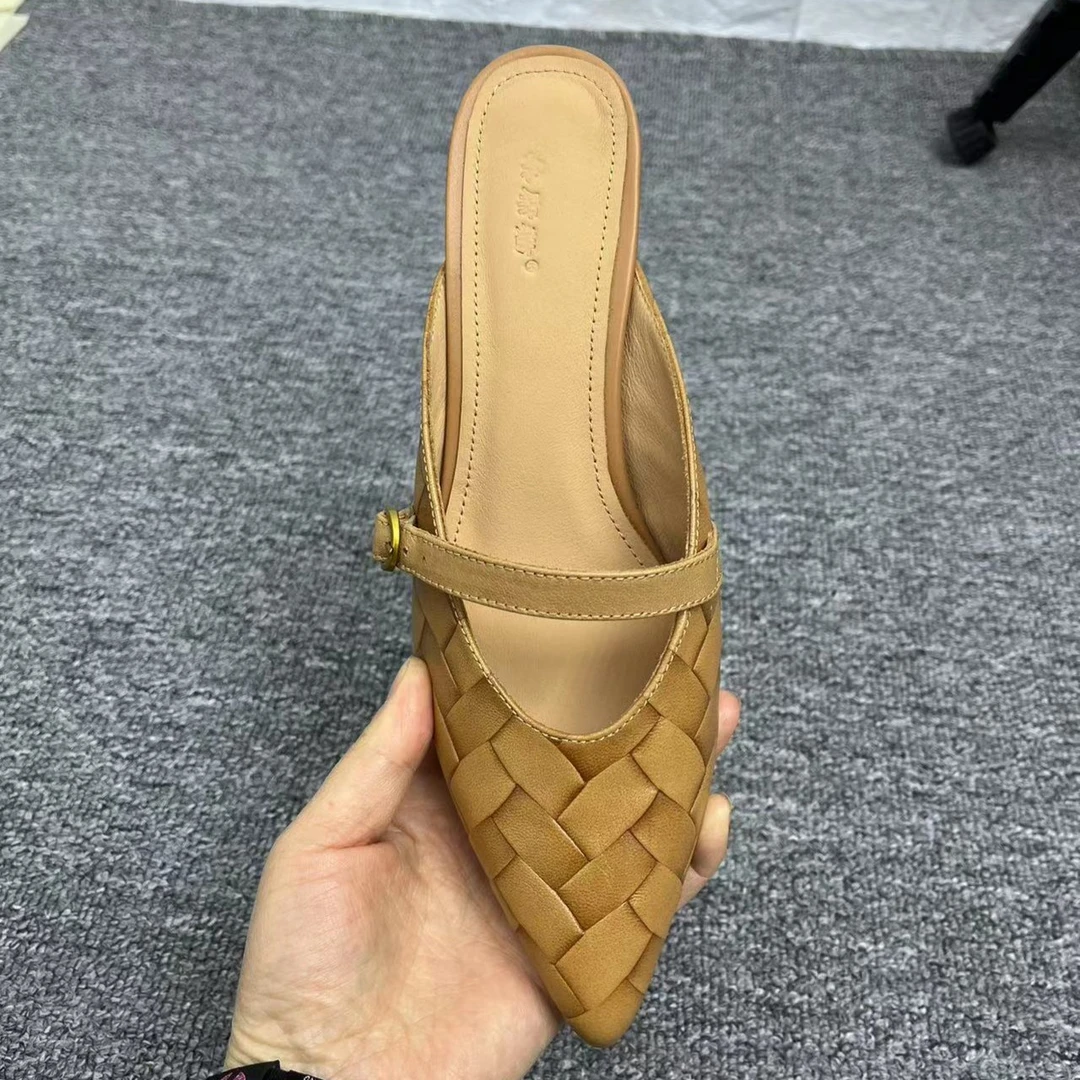 丽尔手工鞋] 羊皮 /3厘米/ 34-40/低粗跟/尖头/柔软/洋气/ 小半拖