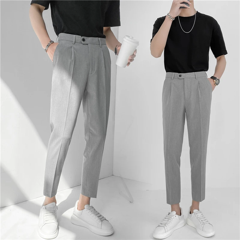 夏季薄款轻熟风修身直筒西裤男高级感小西裤垂坠感男裤百搭九分裤