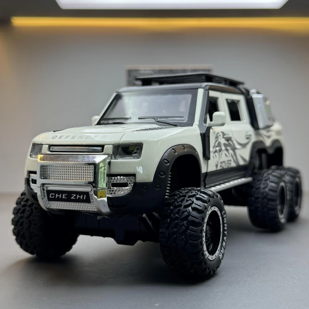 潮玩合金汽车模型1:24路虎卫士皮卡 灯光音效回力儿童玩具越野车