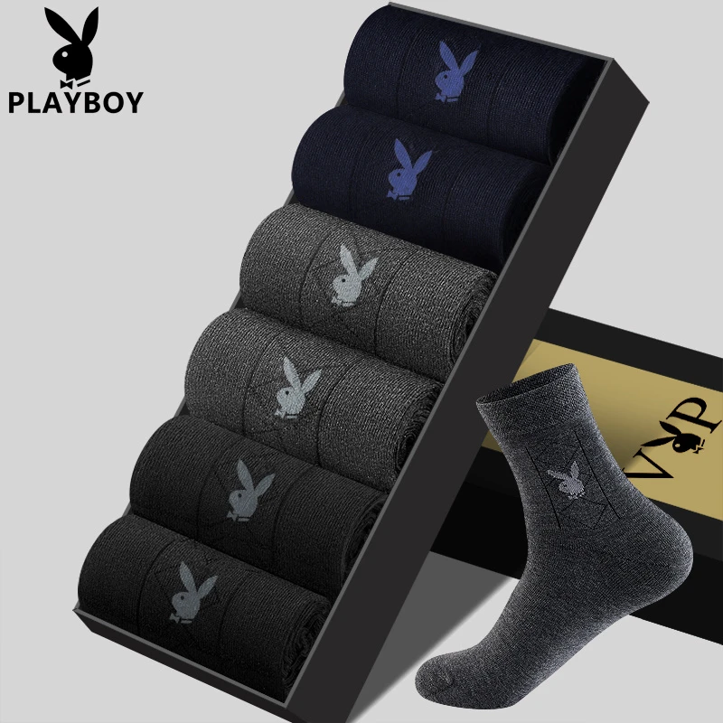 PLAYBOY/花花公子优品男士棉质中筒袜子运动透气防臭四季长袜短袜