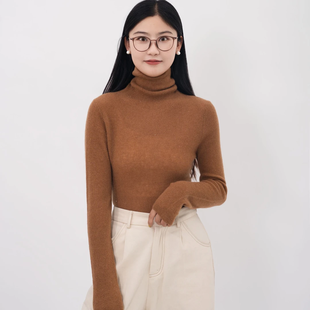 金银丝堆堆领羊绒衫【100%羊绒】秋冬百搭亮片修身时尚毛衣针织衫