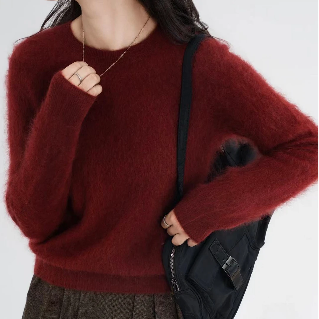 【甄织】圆领拉绒【100%羊毛】一线成衣宽松百搭纯色保暖秋冬时尚休闲