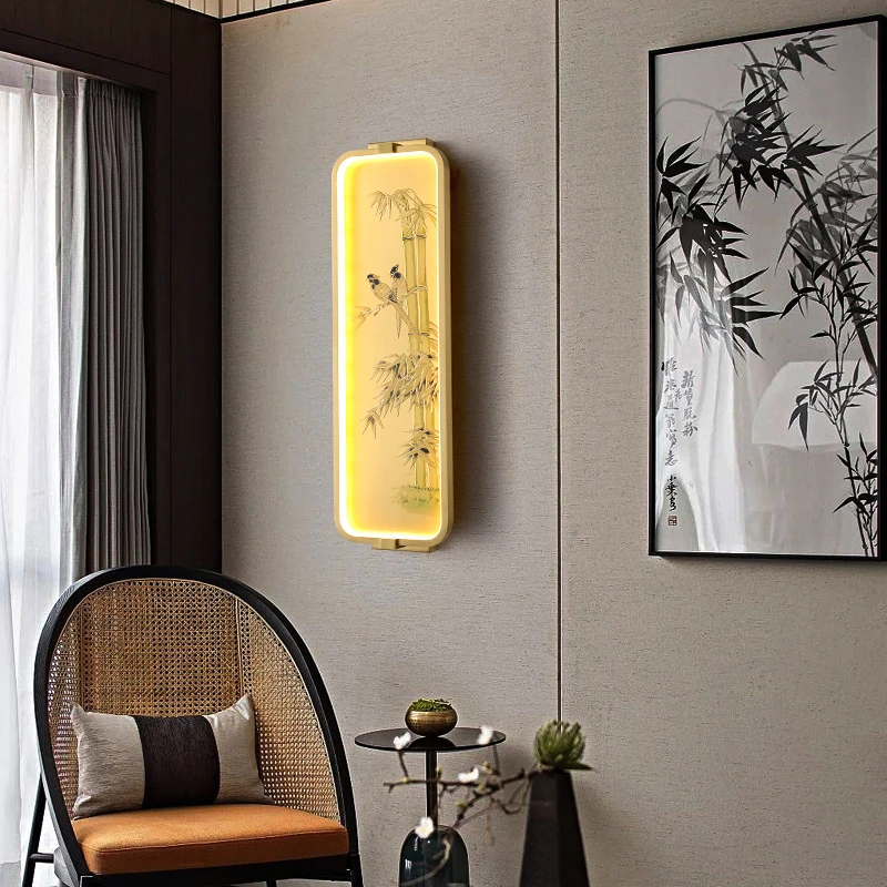 【厂家直销】新中式全铜壁灯客厅卧室背景墙床头装饰壁画铜雕灯具