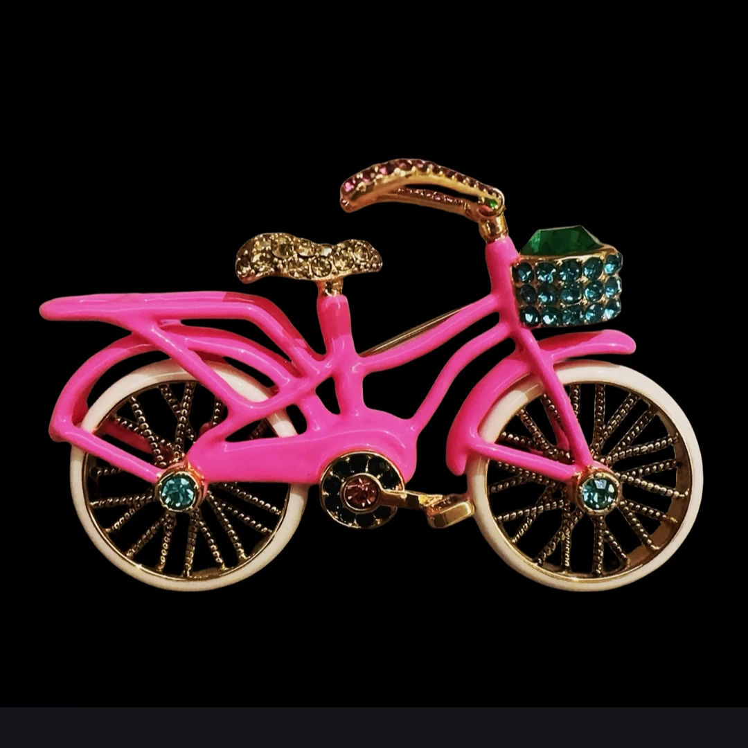 黄铜玻璃胸针 VSVTG 复古风罕见创意童真轮子可转自行车胸针