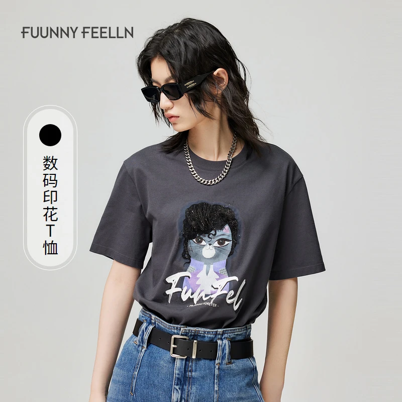 【达人专属】FF仿佛短袖纯棉T恤女粉色休闲宽松印花卡通FM00996