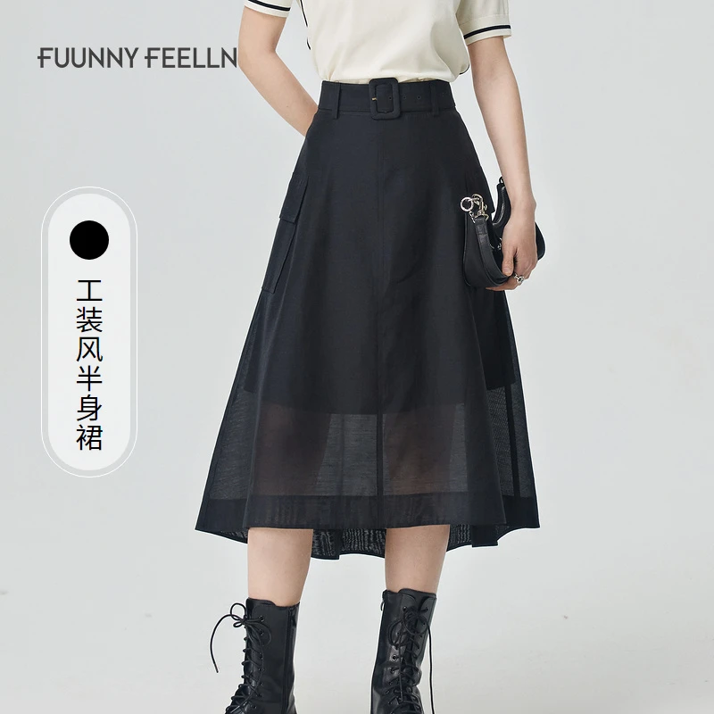 FF仿佛夏季半裙女工装风高腰A字FW00783