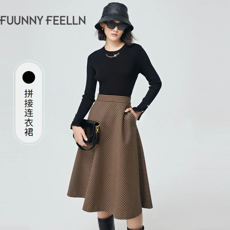 FF仿佛秋季拼接撞色连衣裙气质显瘦修身通勤FF0191