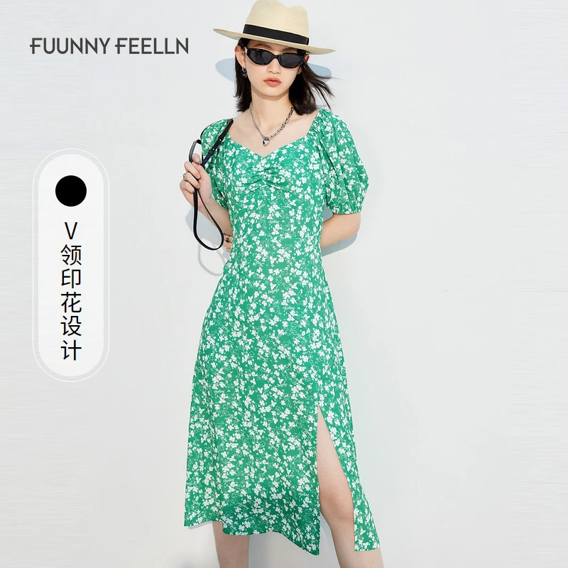 【达人专属】FF仿佛连衣裙碎花收腰显瘦气质海边度假FF01763