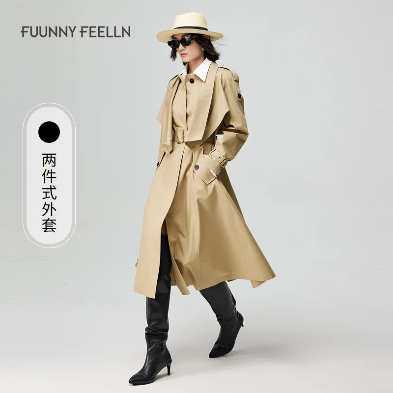 FF仿佛风衣外套女春秋休闲英伦风中长款FJ00257