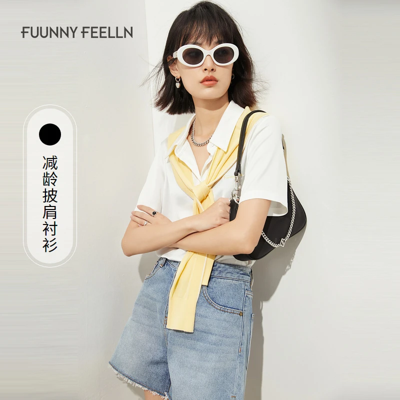 【达人专属】仿佛小众可拆卸披肩短袖衬衫女减龄FE00662V0