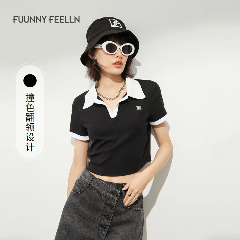 【达人专属】FF||仿佛短袖针织T恤女液氨工艺面料翻领上衣FM00569